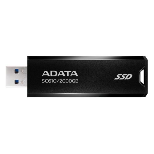 Adata SC610 2TB external SSD in sleek design with USB 3.2 Gen2 and retractable connector, featuring a key ring. Adata SC610 2TB external SSD in sleek design with USB 3.2 Gen2 and retractable connector, featuring a key ring.
